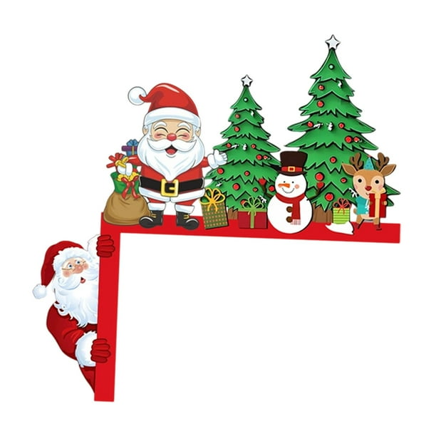 Decoración navideña para esquina de puerta, adorno de madera, decoración de pared de Papá Noel, reno Izquierda
