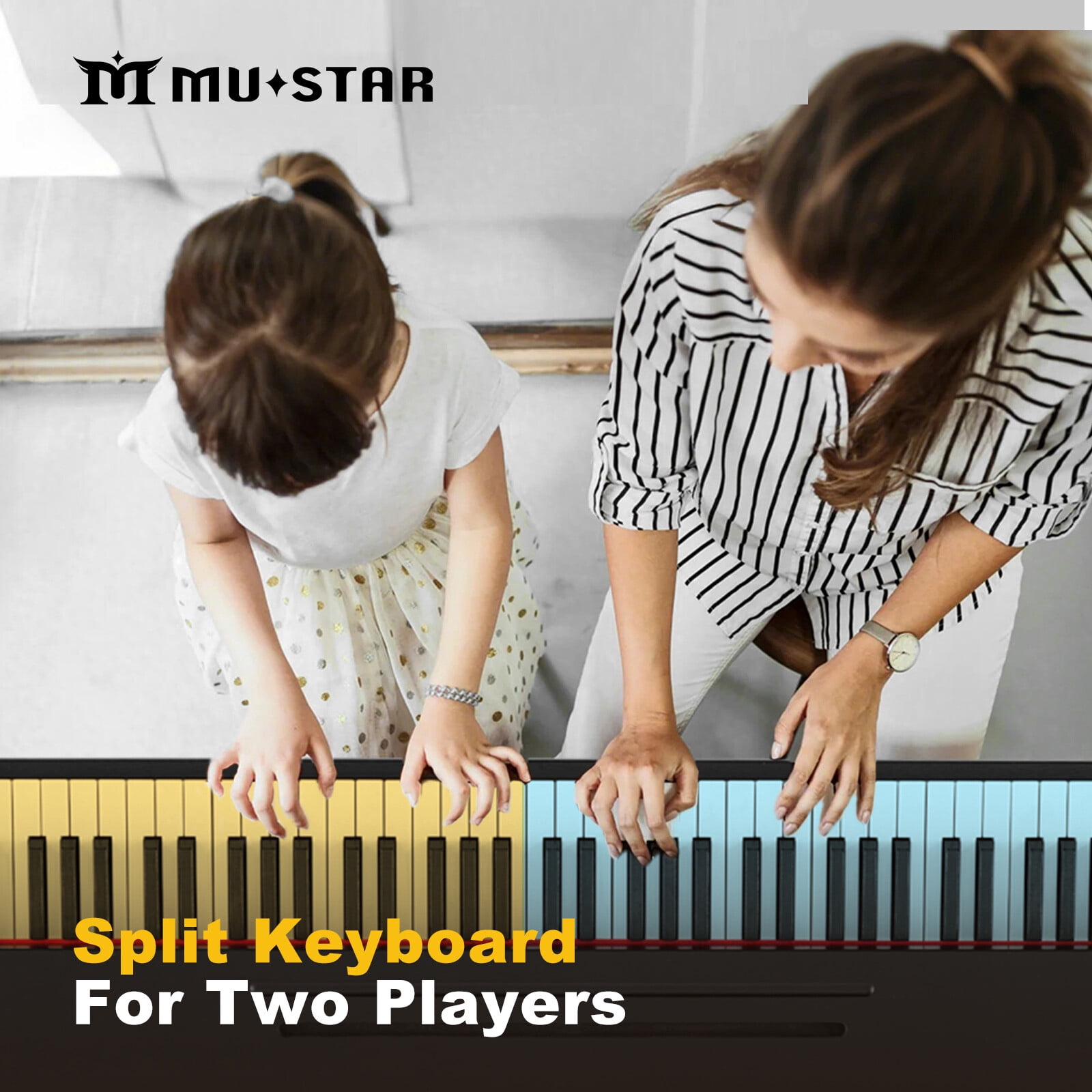 MUSTAR 88 Key Semi Weighted Digital Piano Electric Dual Keyboard with USB/MIDI,Triple Pedal,4 Legged Stands(Black)