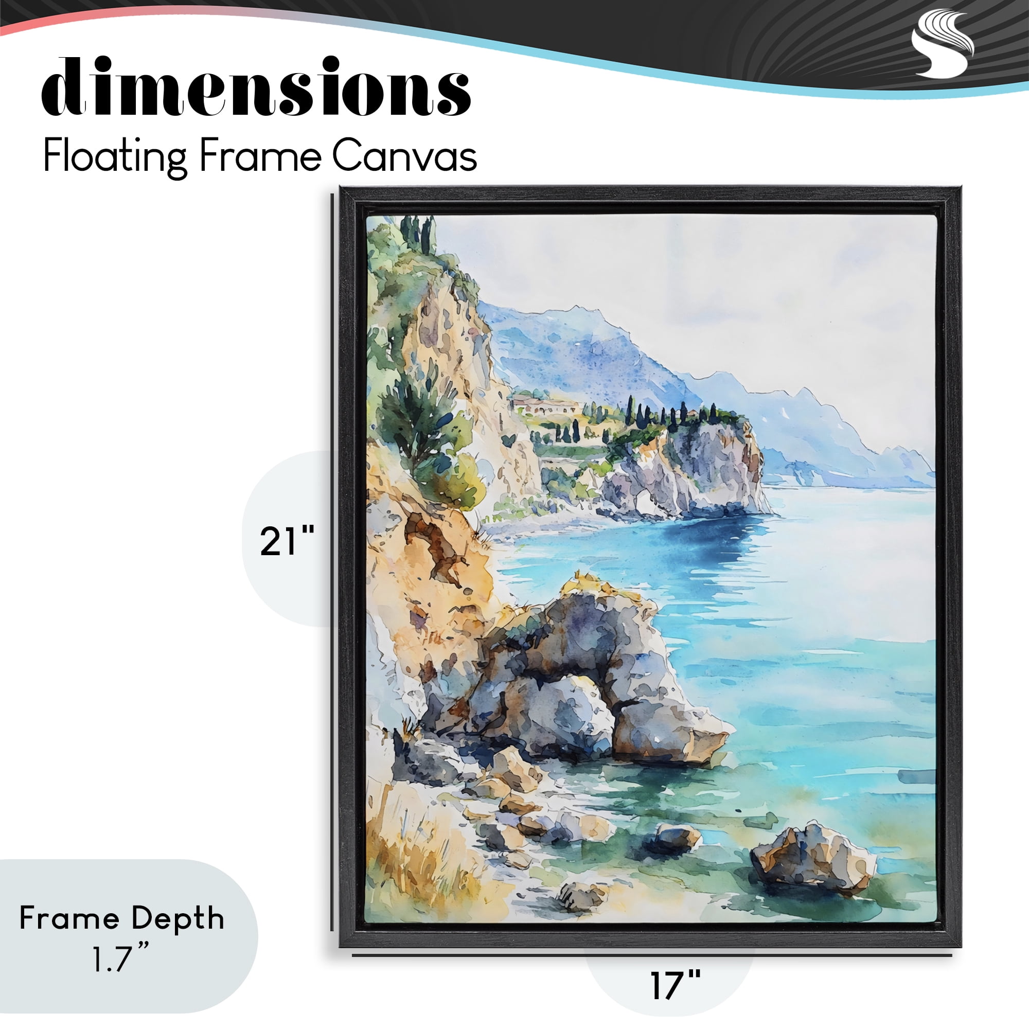 Stupell Industries Azure Italian Coastline Black Framed Floater Canvas Wall Art, design by LSR Design Studio