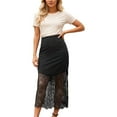 thumbnail image 2 of Lace Patchwork Long Skirts for Women Elastic High Waist Maxi Skirts Boho Bodycon Pencil Skirt, 2 of 7