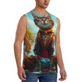 thumbnail image 2 of Kdxio Riverside Meditating Cat for Men's Muscle T-shirt,Sleeveless for Workout Running Athletic Gym Lounge Casual, 2 of 5