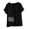 thumbnail image 4 of JSheng Womens Casual Linen Tops Summer Classic Print V-Neck Button Down T-Shirts Loose Short Sleeve Blouses ZB-Black XXXXL, 4 of 5