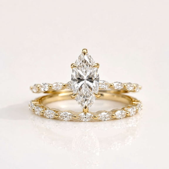 vylahjewellery Wedding Ring for Women 14K Yellow Gold Vermeil Engagement Ring, Marquise Wedding Band, Unique Anniversary Gift, Hidden Halo Ring