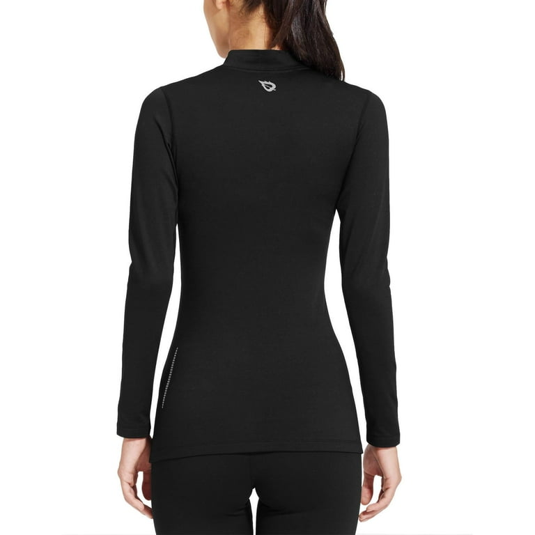 Baleaf Women's Fleece Thermal Mock Neck Long Sleeve Running Shirt Workout  Tops Black Size M