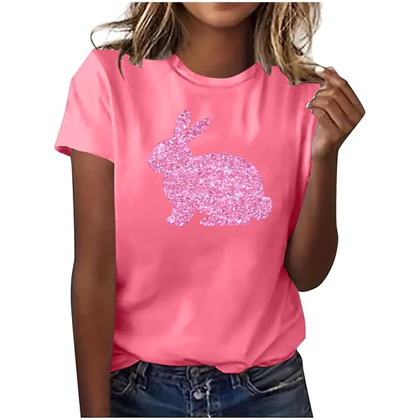 Mujeres Manga Corta de Verano Tops Pascua Impresa Cuello Redondo, Blusa de Moda Casual para la Primavera