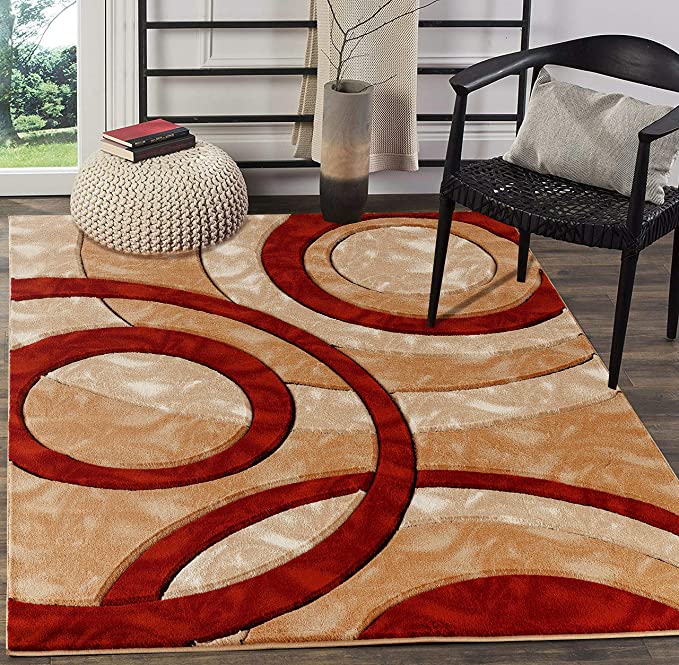 Glory Rugs Area Rug Modern 8x10 Dark red Circles Geometry Soft Hand