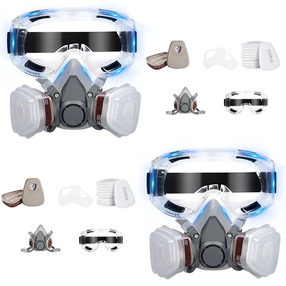 6200 Respirator Mask with Filters, Reusable Anti-fog Glass Gas Mask with Activated Carbon Filters Against Dust Organic Vapor, Ideal for Painting, Woodworking, Sanding, Spraying- (2 Pack)