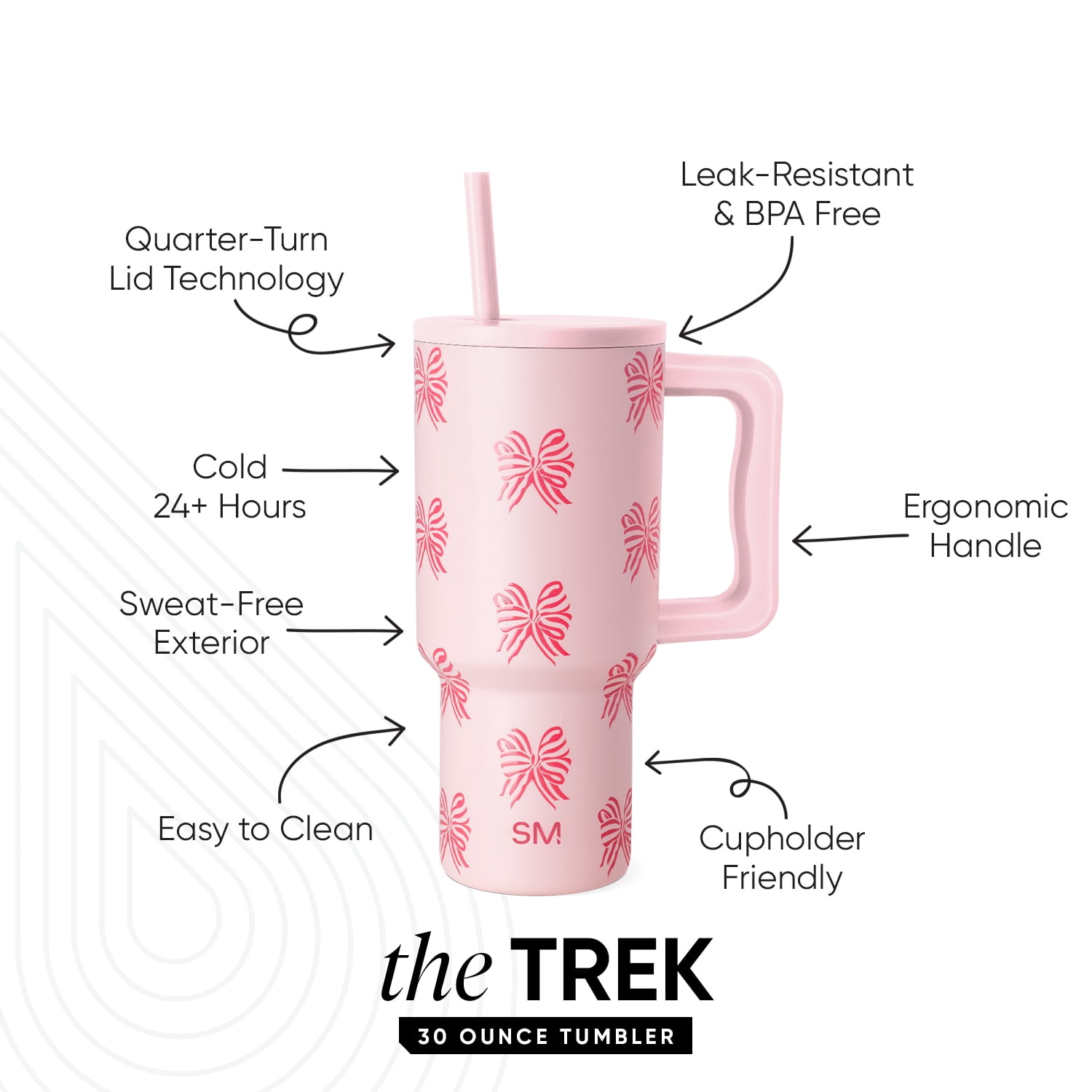 Simple Modern 30 fl oz Insulated Stainless Steel Trek Tumbler with Straw Lid | Holiday Ribbons