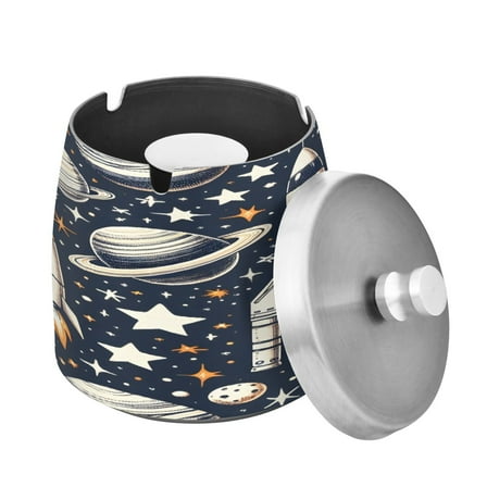 ALAZA Cigar Ashtray with Lid Universe Outer Space Rocket Ash Tray for Cigarettes Smokeless Ashtrays