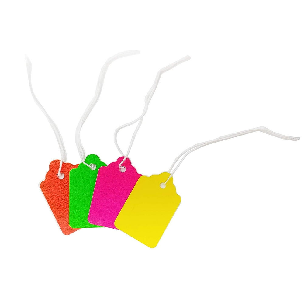 Fluorescent Neon Blank Strung Merchandise Pricing Tags with String, 5