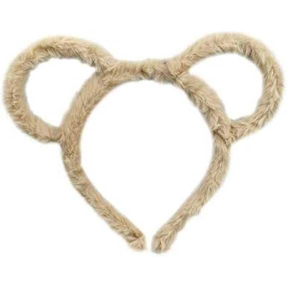 Khaki Women Mouse Bear Ears Headband Winter Thick Plush Hair Hoop Round Ear Hairband Makeup Bandana Hair Accessories Headbands