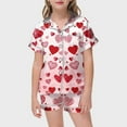 thumbnail image 2 of Girls Silk Pajamas Print Short Sleeve Shirts and Shorts Nightwear Set Valentine's Day Pjs Fashion Girls' Sleepwear 2 Piece Pjs for Girls Kids Gifts 4-5 Years, 2 of 4
