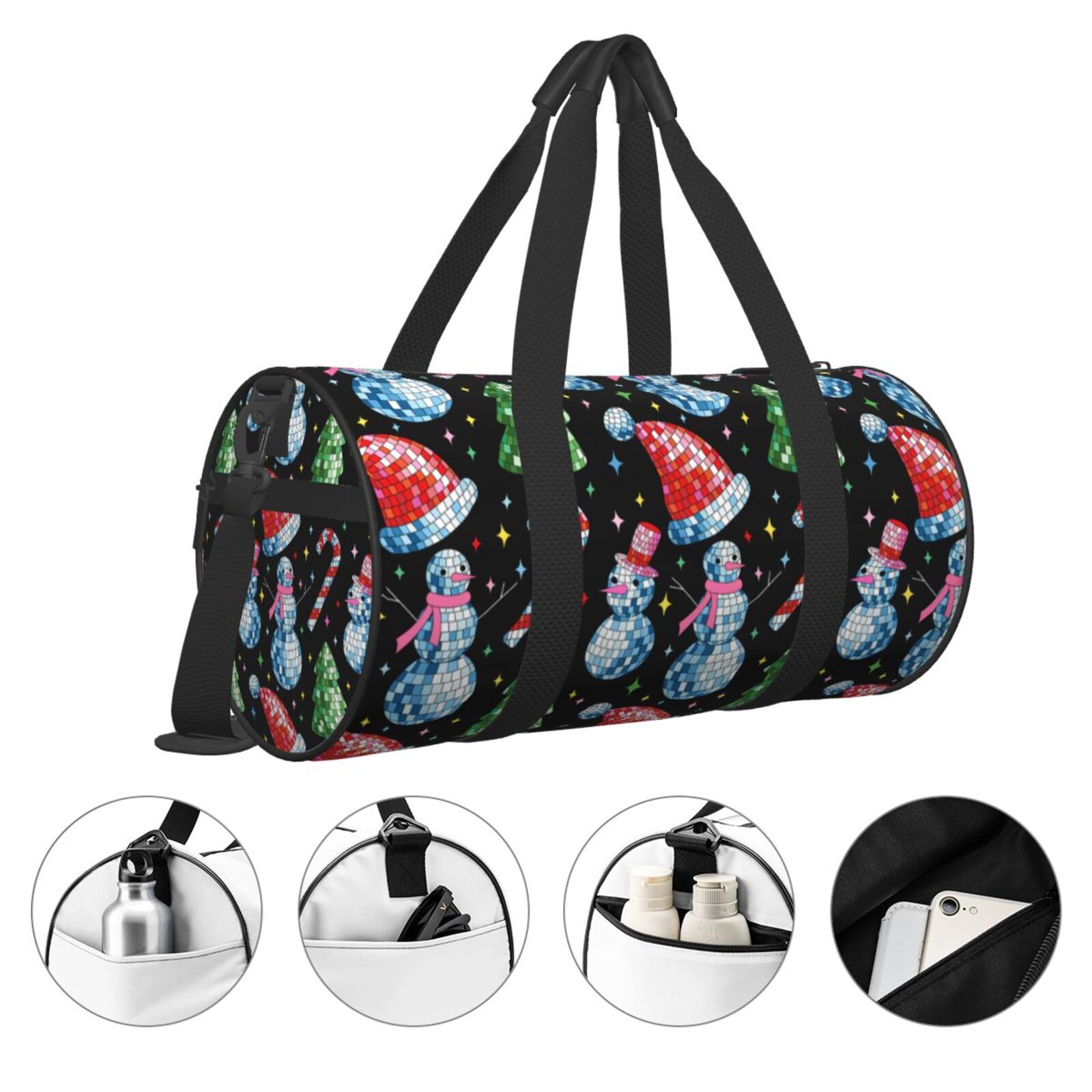 Vsdgher Disco Mirror Ball Snowman 45L Foldable Duffel Bag, Sports Gym Bag,Overnight Bag, Portable Weekender Bag for Airplanes
