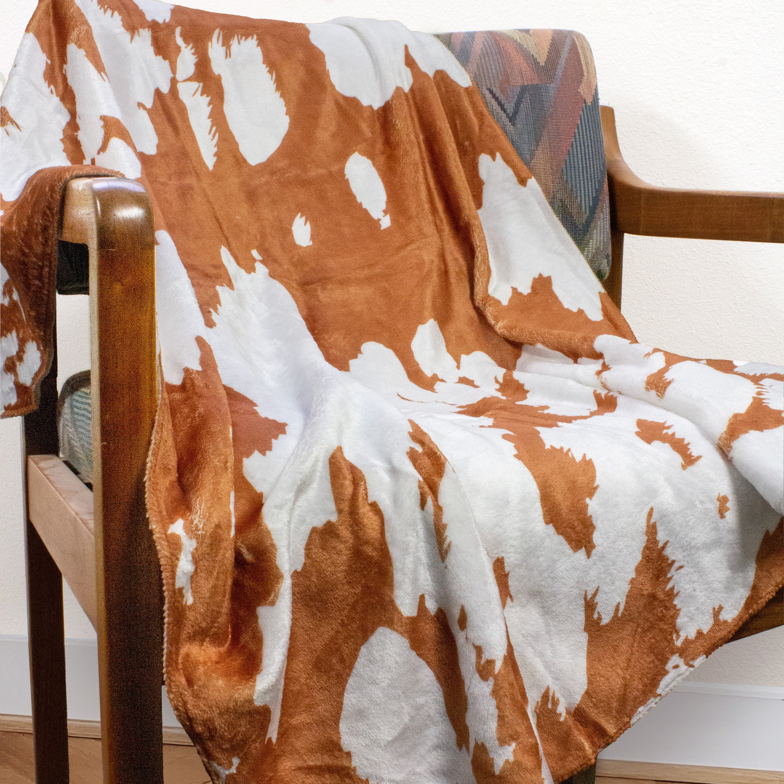 Everything Comfy Cow Print Decorative Throw Blanket, 30" X 40", Tan/White