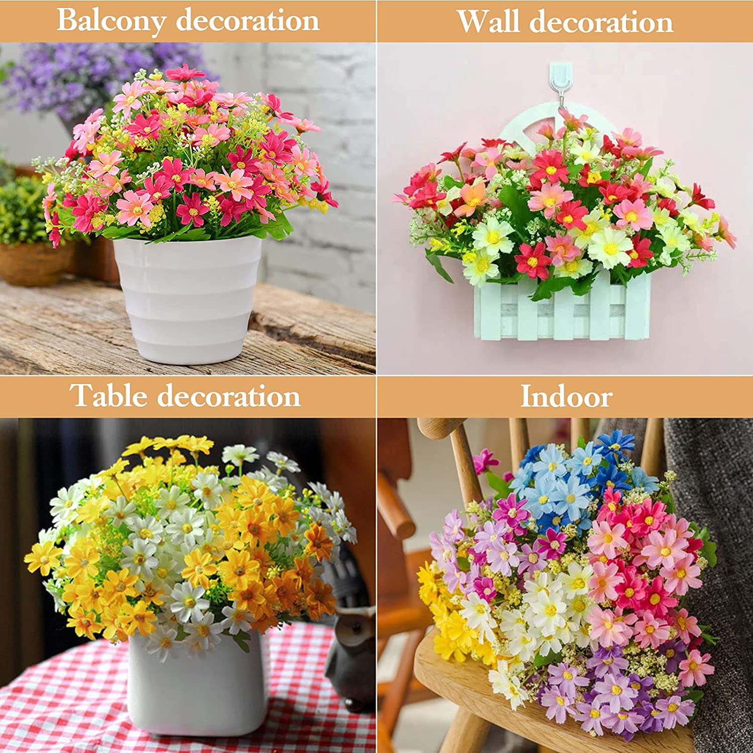 10 Bundles Outdoor Artificial Flowers for Decoration, UV Resistant Fake Flowers No Fade Faux Flowers Plastic Bouquet Hanging Plants for Outside Home Garden Porch Window Box Decor Silk Mums