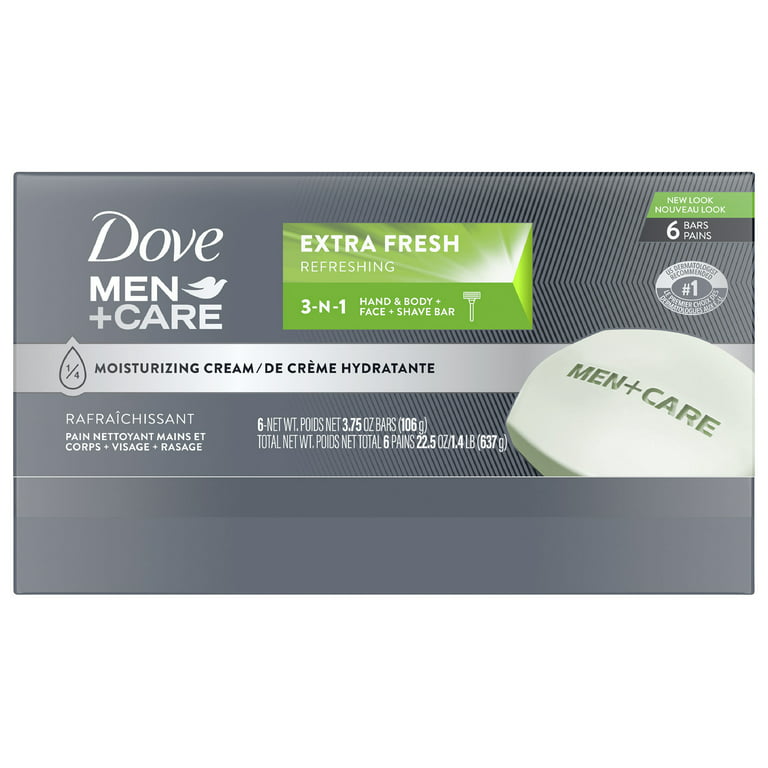 DOVE MEN + CARE 3 in 1 Bar Cleanser for Body, Face, and Shaving Extra Fresh  Body and Facial Cleanser More Moisturizing Than Bar Soap to Clean and
