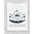 thumbnail image 1 of Explore Tapestry, Hand Drawn Sketch Mountains and Kayak with Explore Every River Bend Slogan, Wall Hanging for Bedroom Living Room Dorm Decor, 60W X 80L Inches, Dark Blue and White, by Ambesonne, 1 of 2