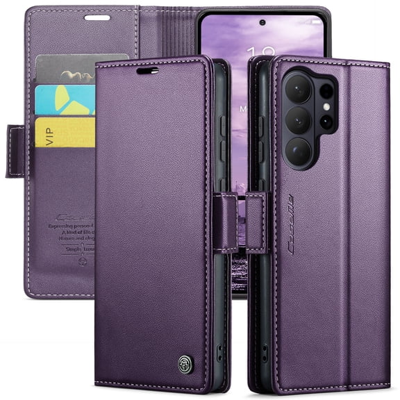 ELEHOLD Wallet Case for Samsung Galaxy S26 Ultra, Premium Leather Case wih RFID Blocking Card Slots Kickstand Magnetic Clasp Shockproof Cover for Men Women, Purple