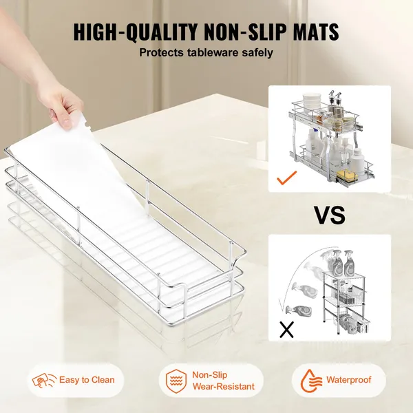 Heavy Duty Pull Out Cabinet Organizer 8.5Wx21Dx15H Steel Roll Out Drawers Sliding Pantry Shelves Under Sink Storage 10Wx22Dx18H Install Size