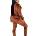 thumbnail image 4 of 2Pcs Women's Velvet Solid Color Stand Collar Sweatshirt Pants Sets Running Sport Casual Tracksuit, 4 of 5