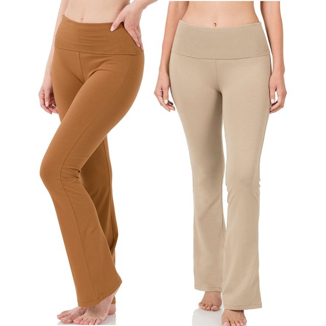 SNNROO Womens & Plus Stretch Cotton Fold-Over High Waist Bootcut Workout Flared Yoga Pants