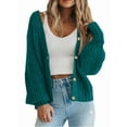 thumbnail image 3 of Women'S Chunky Knit Open Front Sweater Long Sleeve Button Loose Short Cardigan Outerwear Coats Green XL, 3 of 6