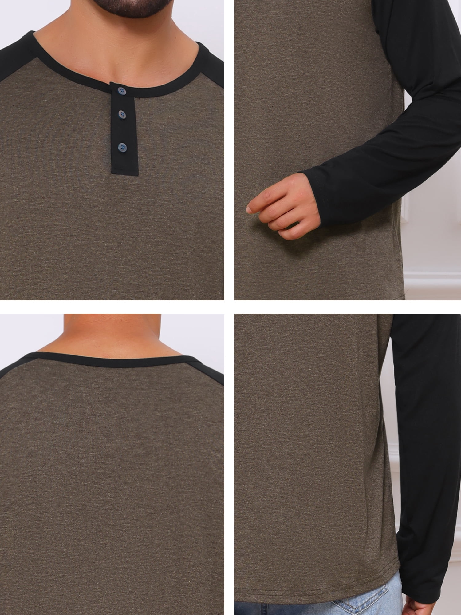DARING DIVA Men's Raglan Long Sleeve Tee Shirt Baseball Henley T-Shirts XL Brown Black