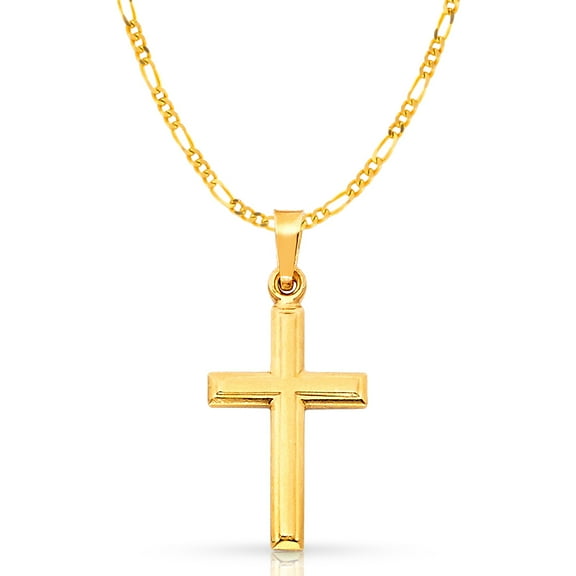 14K Yellow Gold Cross Pendant with 1.9mm Figaro 3 1 Chain Chain Necklace