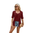 thumbnail image 3 of Blusa Tipo Túnica de Dos Piezas con Cuello Cuadrado, Botones y Patchwork, 3/4, Color Vino Tinto XL, 3 of 8