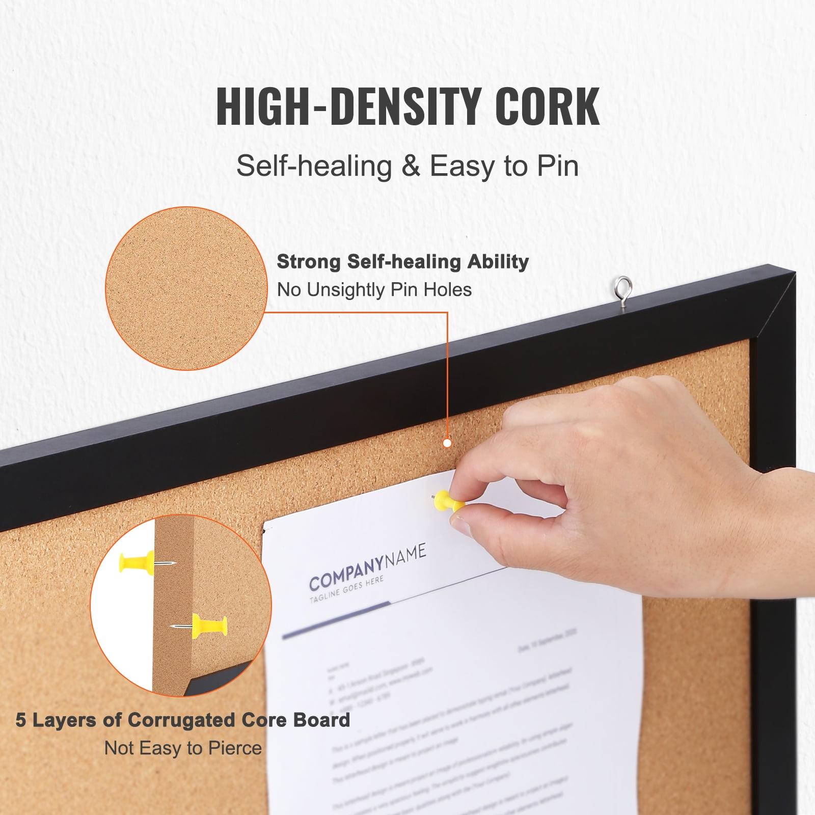 VEVOR Cork Board Bulletin Board 24" x 18" Notice Board Office Memo Board with MDF Sticker Frame Cork Bulletin Board Wall Mounted Board for Office Home and School with 10 Push Pins