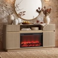 thumbnail image 3 of SESSLIFE Fireplace TV Stand for 70 Inch TV, 31'' Tall Mid Century Modern Fluted TV Stand with 2 Cabinets & Drawers, Entertainment Center with 3D Flame Electric Fireplace Heater, Natural Oak, 3 of 10