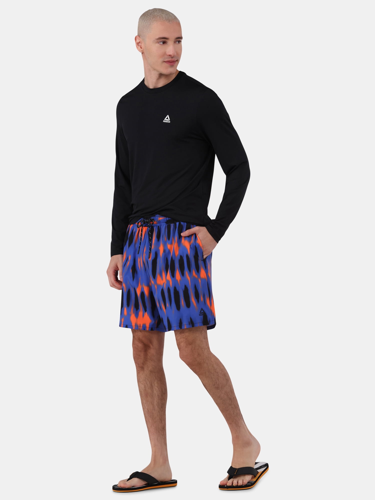 Reebok Men’s & Big Men's Printed Swim Trunks with Compression Liner, UPF 50+, 7” Inseam, Sizes S-3XL