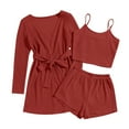 thumbnail image 4 of Diufon Women's Summer 3 Piece Sets Crewneck Cami Tops Long Sleeve Cardigan Elastic Waist Shorts Solid Color Suits, 4 of 6