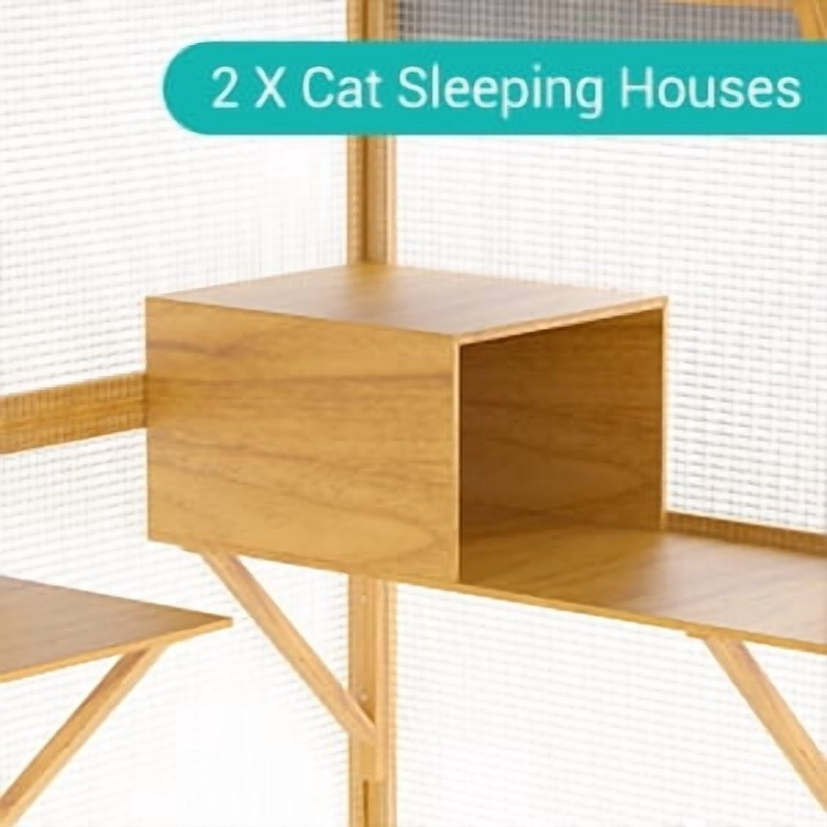 NARTRU Large Wooden Outdoor Cat House, Cat Run Enclosure Walk in Cat Catio Cage Pet Kennel Playpen with Jumping Activity Platforms