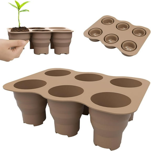 Silicone Seed Starter Tray, 12 Cells Reusable Flexible Seedling Starter Trays for Vegetables, Herbaceous, Flower Seed Germination, BPA-Free, Indoor Gardening Plant Trays(Brown)