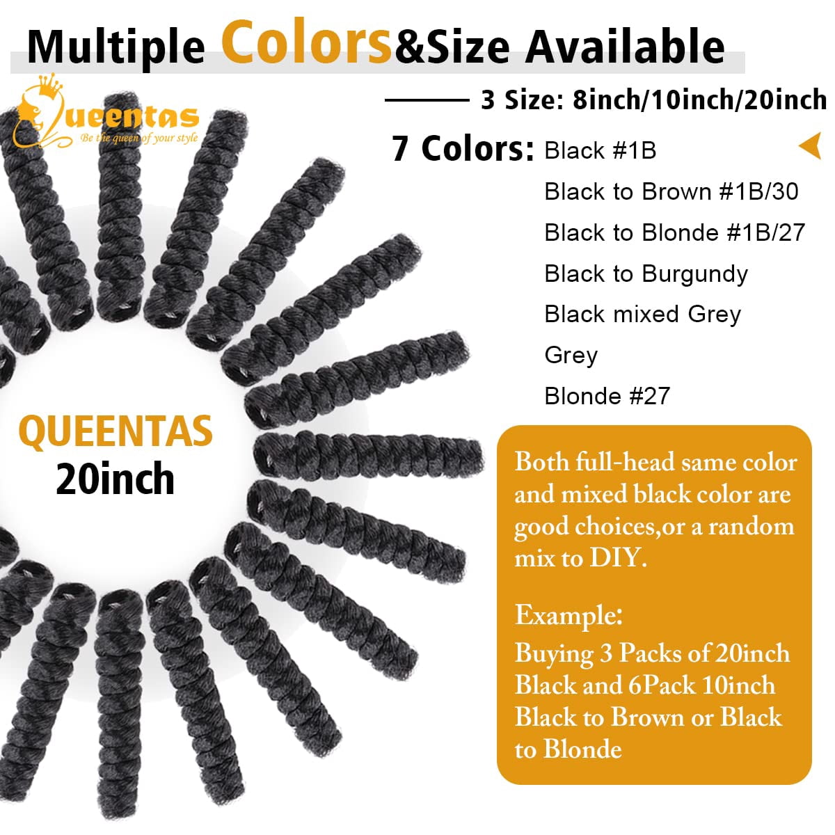 QUEENTAS 6 Packs 20" Short Crochet Hair for  Women Saniya Carrie Curl Braiding Crochet Hair 12mm Bouncy Hair (1B)
