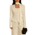 thumbnail image 1 of Chaqueta de Traje de Larga para Mujer, Color Liso, Cuello en V, Corte Entallado y Hombreras M, 1 of 9