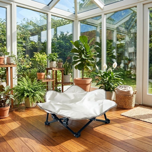 Cama plegable para perros, fácil de limpiar, cojín para mascotas, almohadilla elevada para gatos y perros, cama desmontable para mascotas para parques Blanco L