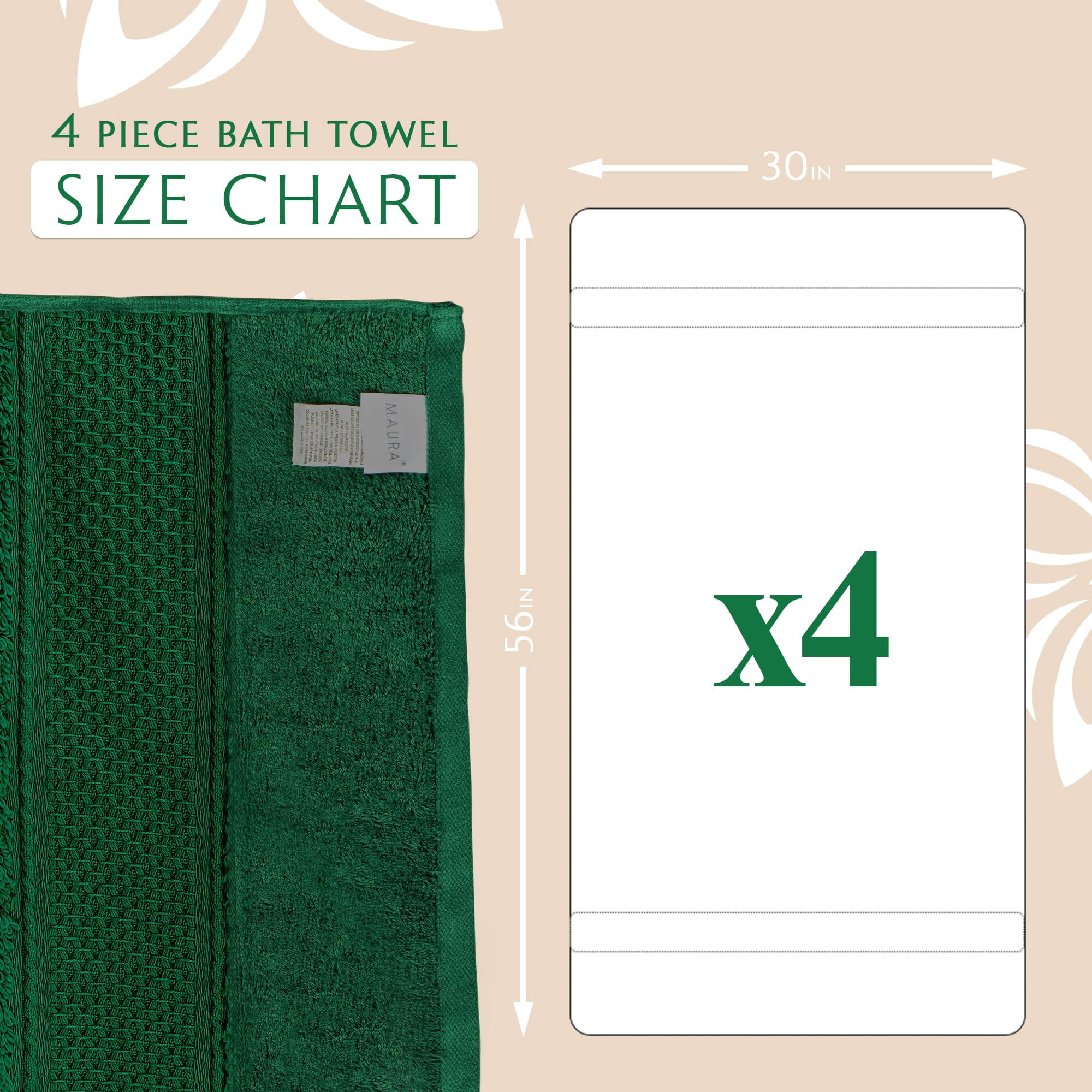 MAURA Hunter Green Extra Large Turkish Cotton Luxury Bath Towels set of 4. Ultra-Soft, Thick & Plush Towels for Bathroom - Dark Green