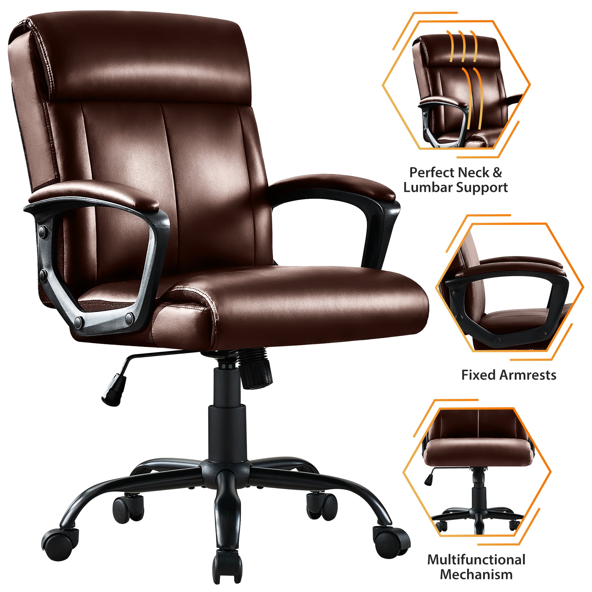 JONPONY Big and Tall Office Chair 300LBS Wide Seat Ergonomic Computer Desk Chair High Back Executive Leather Chair Adjustable Task Chair Lumbar Back Support 8 Hours Heavy Duty Design,Brown