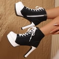 thumbnail image 4 of Rokment Stiletto Heels Platform High Top Fashion Sneakers For Women Trendy Casual Canvas Lace up Heeled Walking Pumps Ankle Boots with Side Zipper Spring Fall Winter Black Size 6, 4 of 8