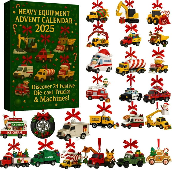 Heavy Equipment Advent Calendar 2025 – 24 Days Of Trucks | Car Acrylic Hanging Ornaments For Christmas Tree, Car Christmas Advent Calendars, Christmas Home Decoration & Christmas Gifts