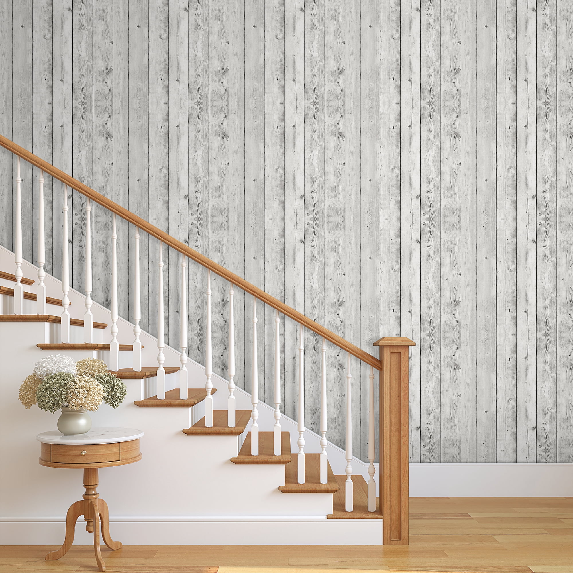 (4 pack) UMIGGEE Wood Peel and Stick Wallpaper White Vintage Self-Adhesive Removable Wood Contact Paper 17.7-in x 118-in for Home Decoration Wall Covering Old Furniture Renovation