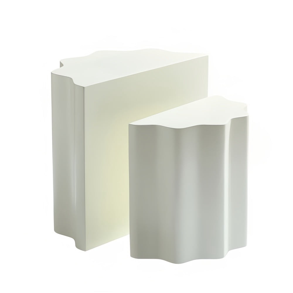 Kevinplus 2PCS Set Side Table,Wavy Edges Design Fiberglass Coffee Table for Living Room,Bedroom, Apartment,No Need Assembly