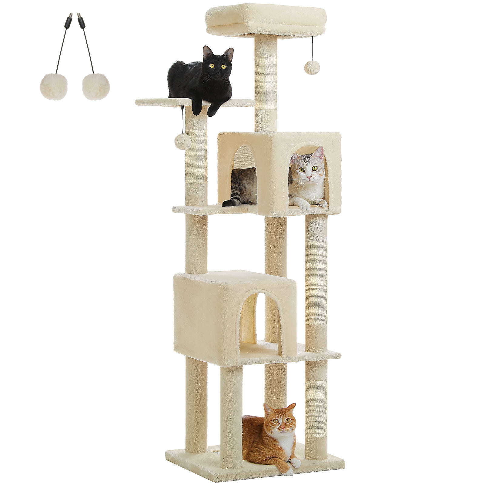 resenkos 62" Multi-Level Cat Tree for Indoor Cats, Cat Tower with Cozy Cat Condo and Top Perch for Small&Medium Cat, Beige