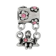Little Girl on Swing w/ Pink Crystals European European Bead Compatible for Most European Snake Chain Charm Braceletss