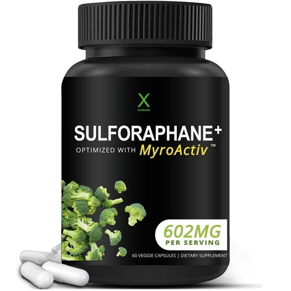 Sulforaphane  602mg - Contains Broccoli Seed Extract with  30mg Glucoraphanin, Moringa Extract & Myrosinase - Supports Antioxidant Production, Detoxification, and Cellular Health - by Humanx