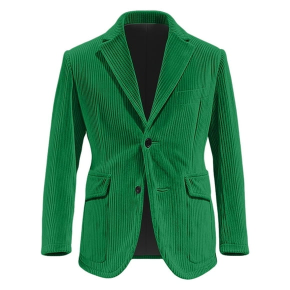 Lcziwo Christmas Suit Jacket for Men Xmas Party Prom Plain Blazers Corduroy Three Buttons Casual Sports Coats Single Breasted Lapel Coats Green,XL