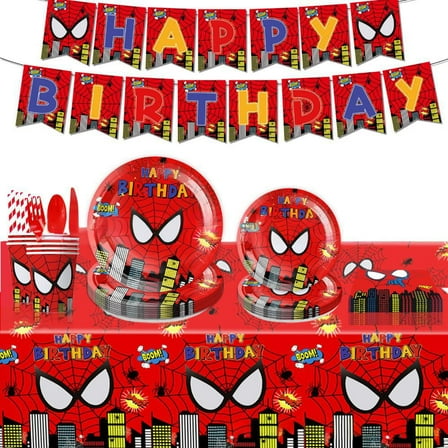 Spiderman theme party decoration party decoration set birthday party decoration supplies Balloons, Banner, Tablecover, Plates, Tableware.