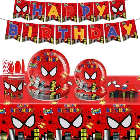 Spiderman theme party decoration party decoration set birthday party decoration supplies Balloons, Banner, Tablecover, Plates, Tableware.